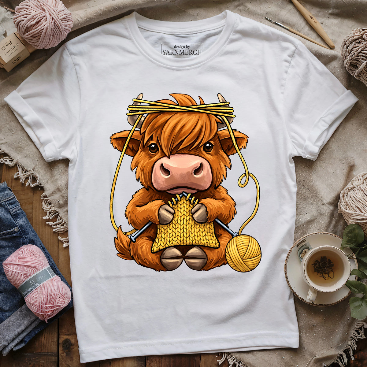 Knitting Highland Cow T-shirt