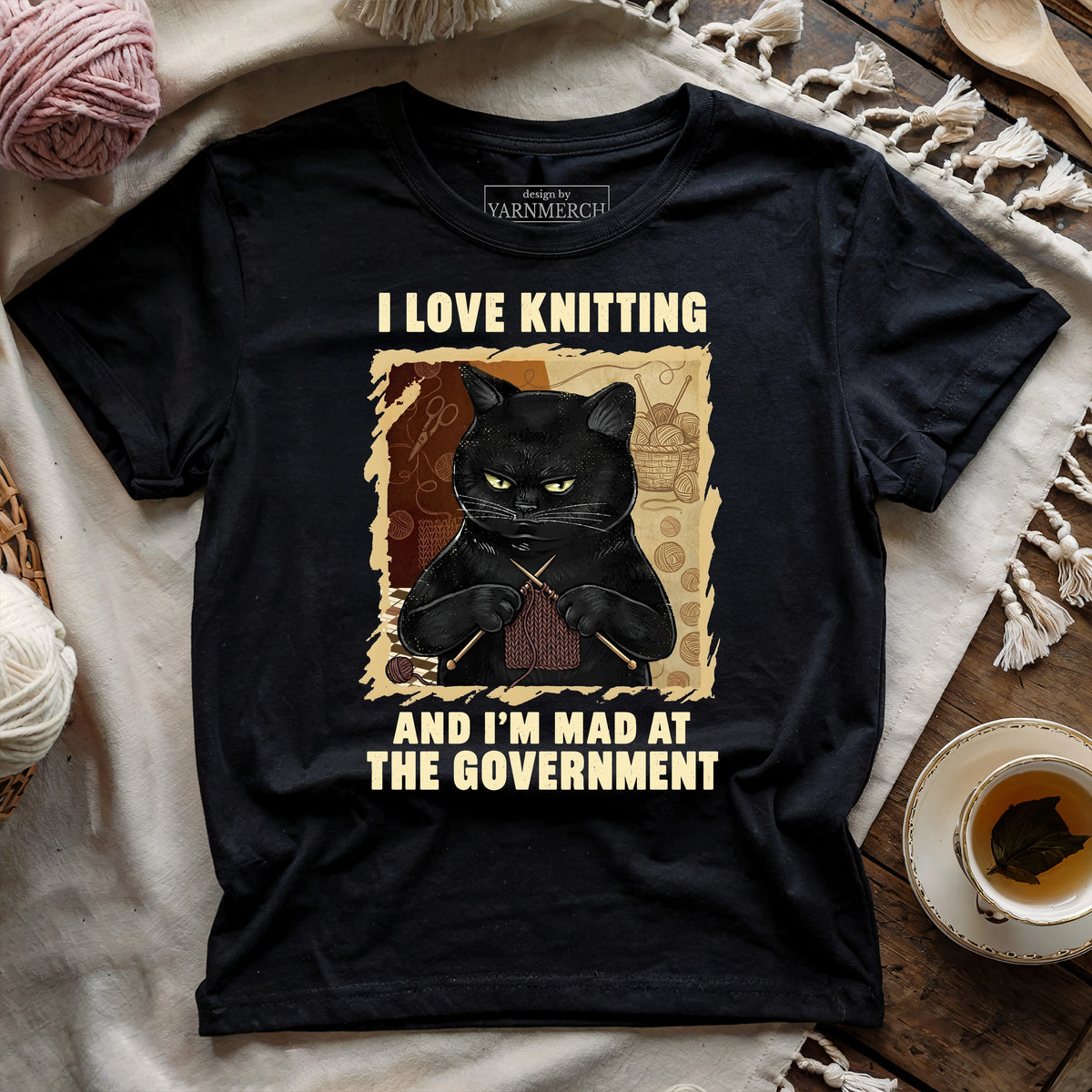 Grumpy Knitter Cat T-shirt