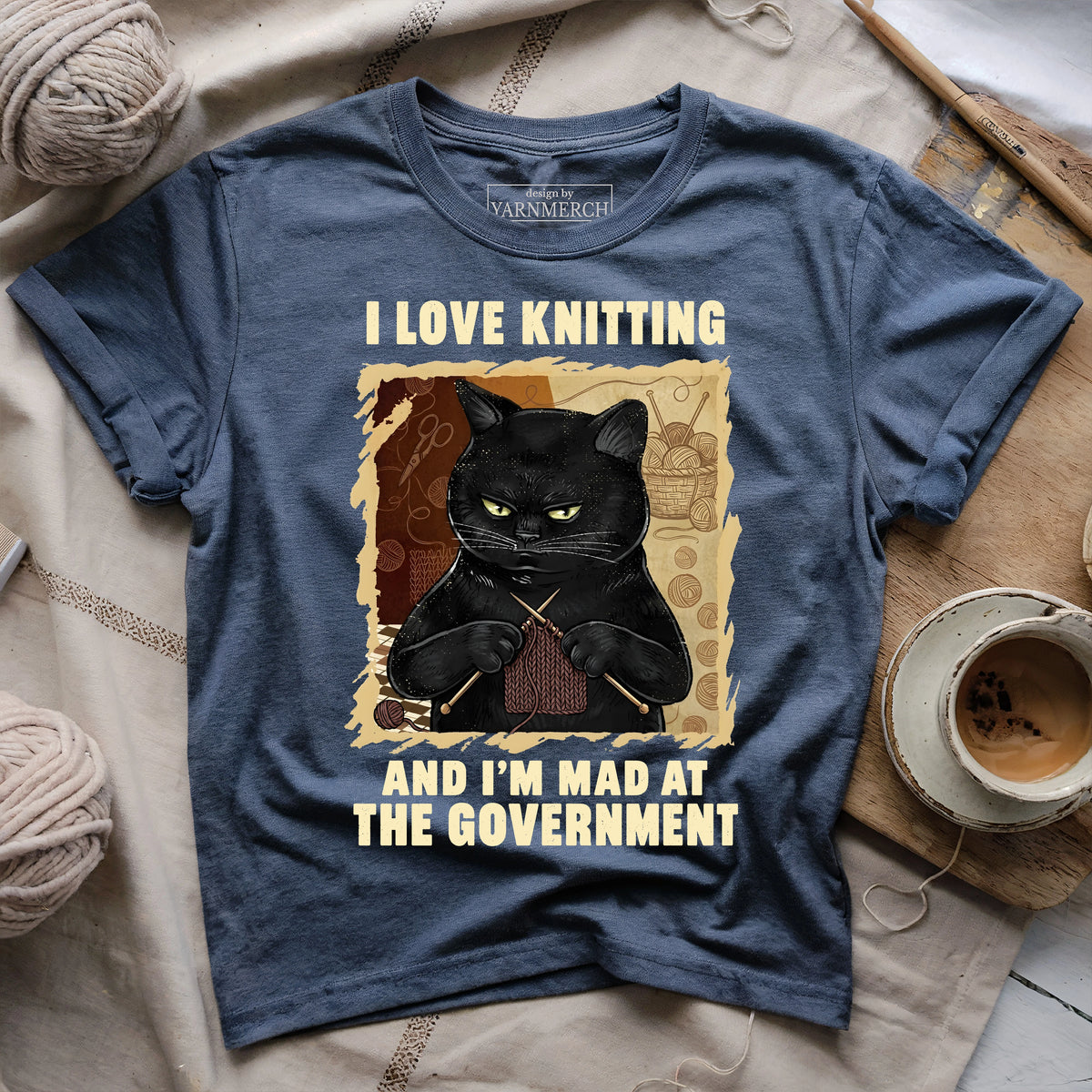 Grumpy Knitter Cat T-shirt