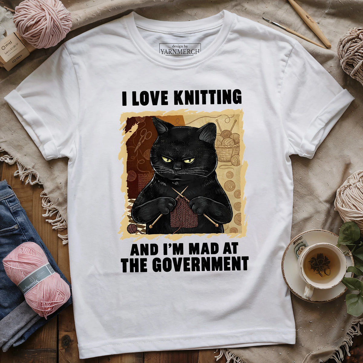 Grumpy Knitter Cat T-shirt