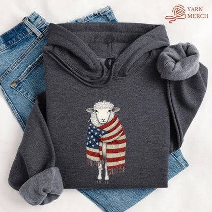 Patriotic Knitting Sheep Hoodie