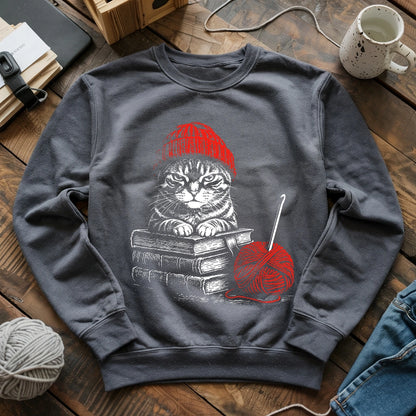 Vintage Cat, Book & Crocheting Sweatshirt