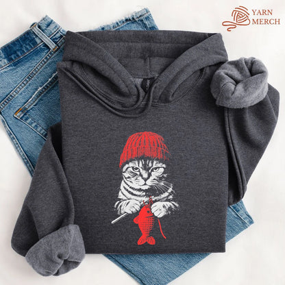 Vintage Crocheting Cat Hoodie