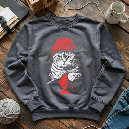 Vintage Crocheting Cat Sweatshirt