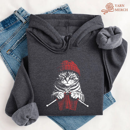 Vintage Knitting Cat Hoodie