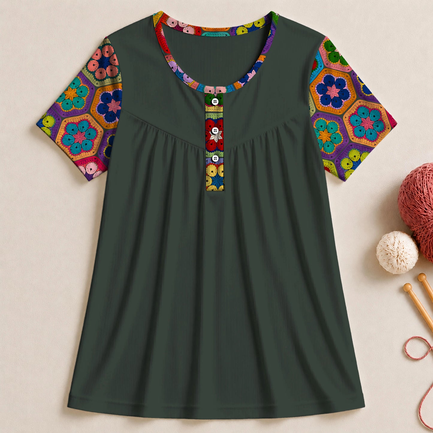 Retro Crochet Blossoms Blouse