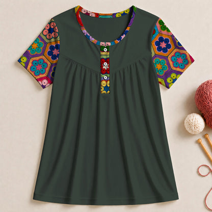 Retro Crochet Blossoms Blouse