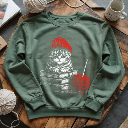Vintage Cat, Book & Crocheting Sweatshirt