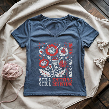 250th Still Knitting Still Resisting Lady V-neck