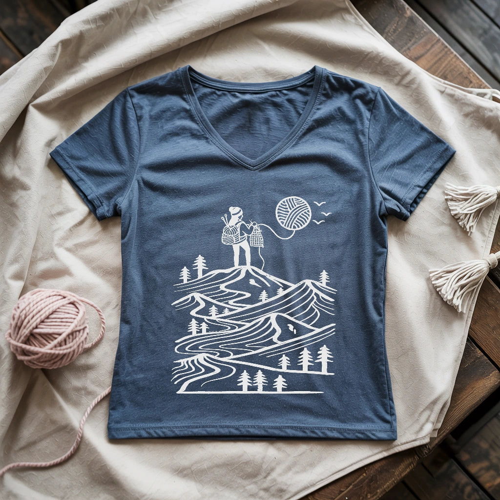 A Camper Knitting The Sun Lady V-neck