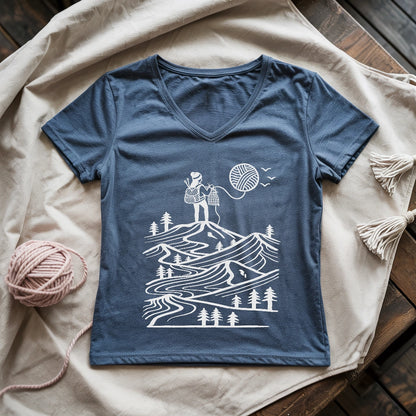 A Camper Knitting The Sun Lady V-neck