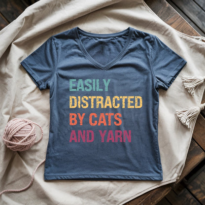 Distracted by Cats & Yarn Lady V-neck