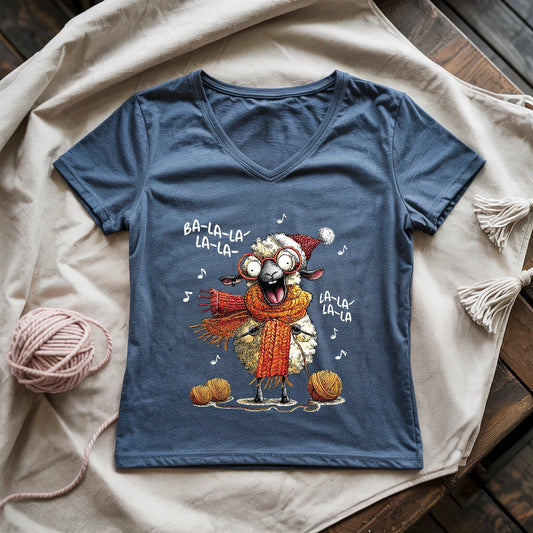 Fa-la-la Knitting Sheep Lady V-neck