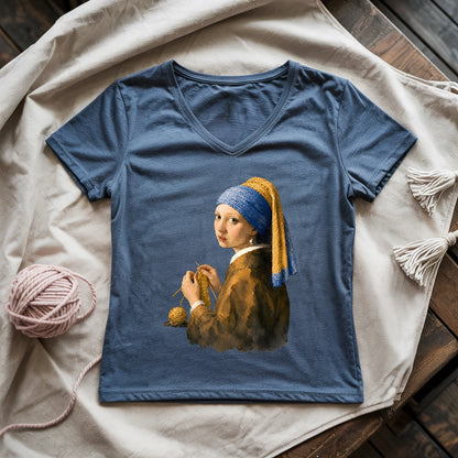 Girl Knitting Lady V-neck