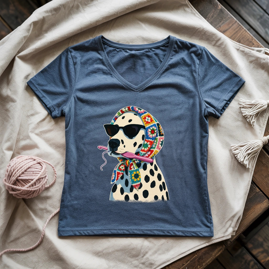 Granny Square Dalmatian Lady V-neck