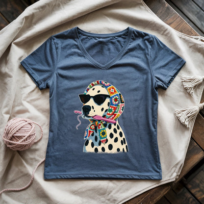 Granny Square Dalmatian Lady V-neck