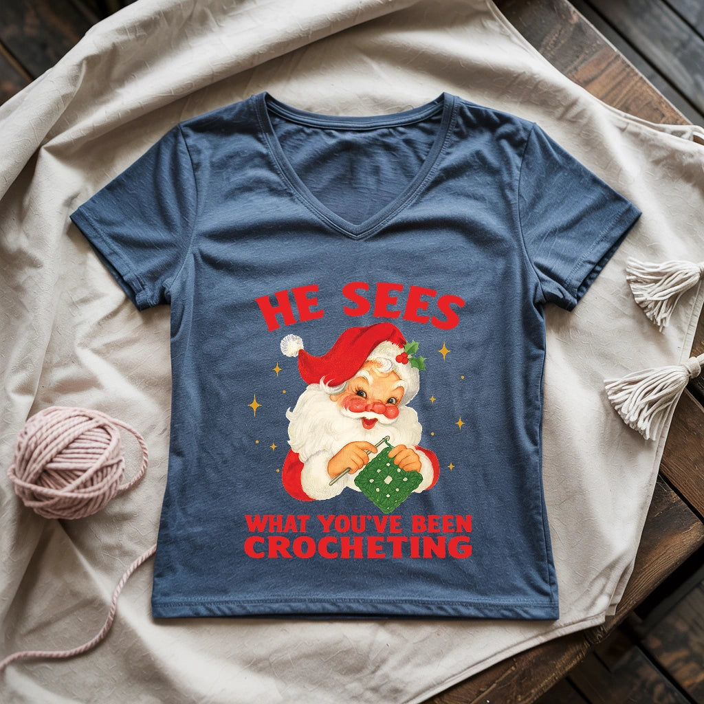 He Sees You Crocheting Lady V-neck