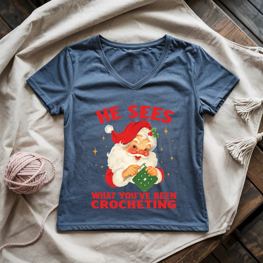He Sees You Crocheting Lady V-neck
