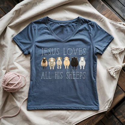 Jesus Loves All His Sheeps Lady V-neck