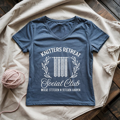 Knitters Retreat Social Club Lady V-neck