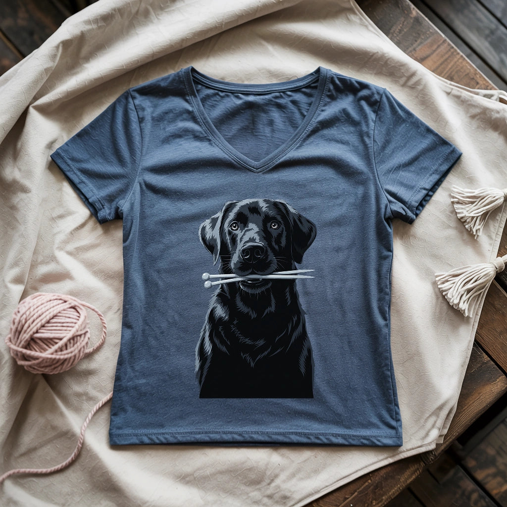 Labrador With Needles Lady V-neck