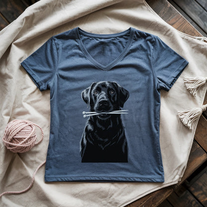 Labrador With Needles Lady V-neck