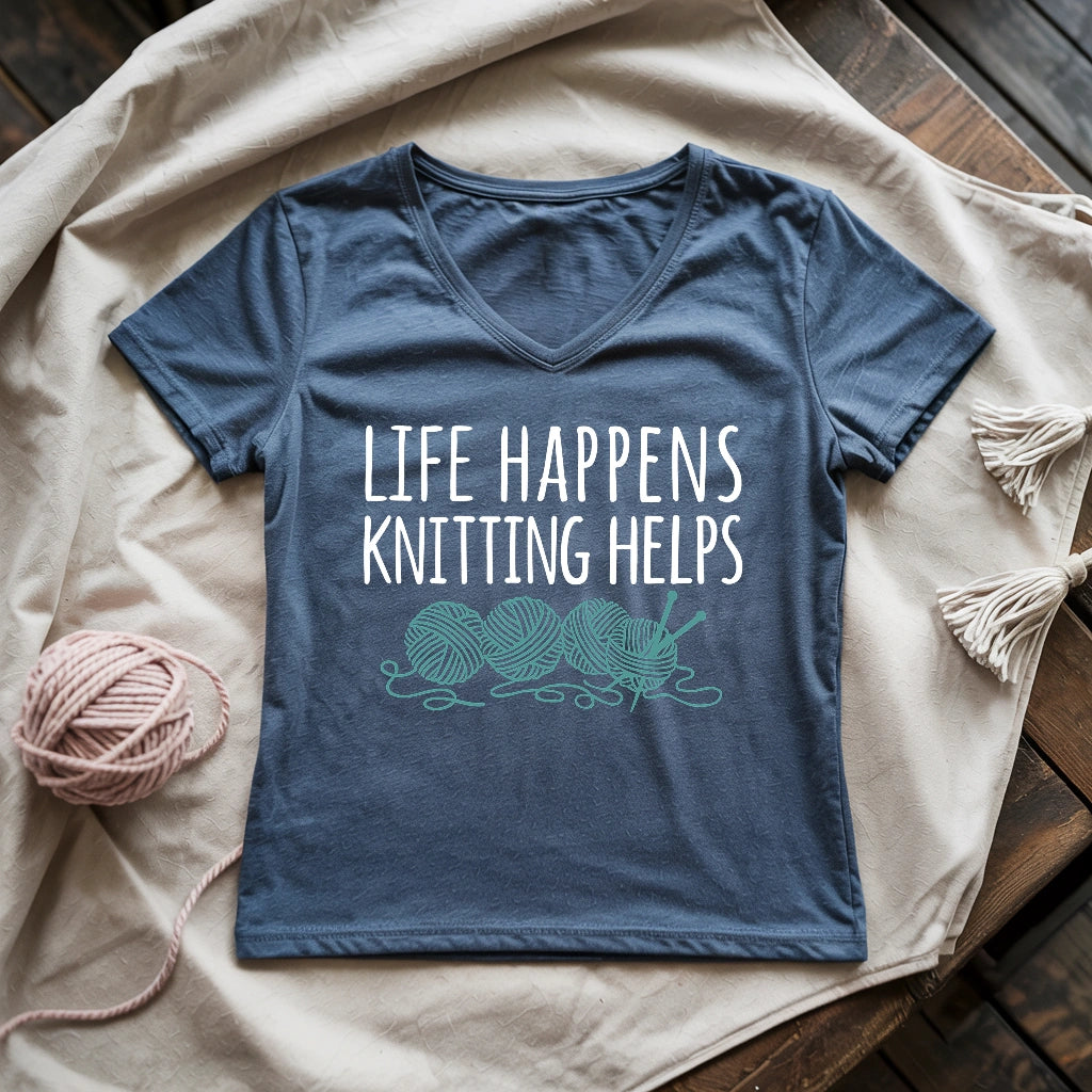 Life Happens Knitting Helps Lady V-neck