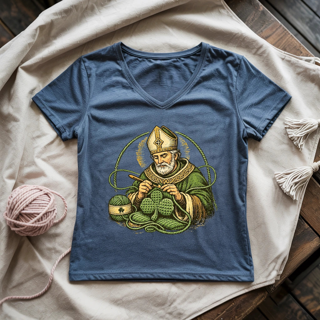 St.Patrick Crocheting Shamrock Lady V-neck