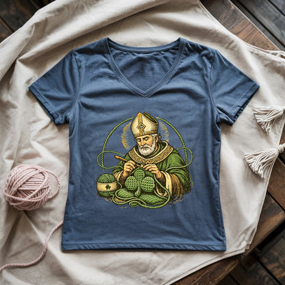 St.Patrick Crocheting Shamrock Lady V-neck