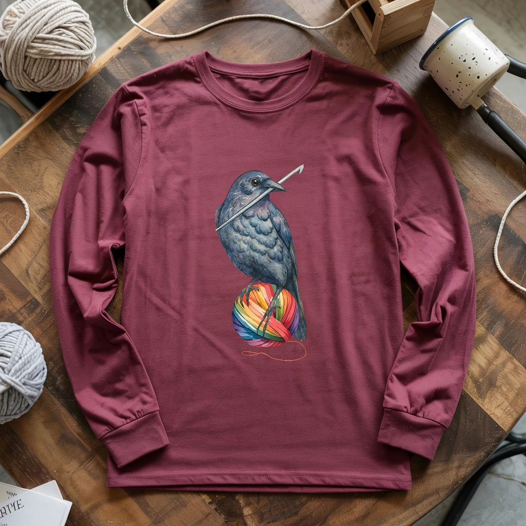 Crochet Crow Long Sleeve T-shirt