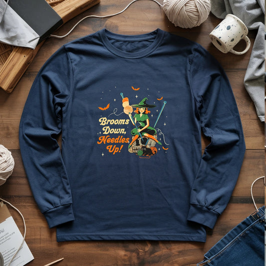 Broom Down, Needles Up Long Sleeve T-shirt