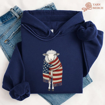 Patriotic Knitting Sheep Hoodie