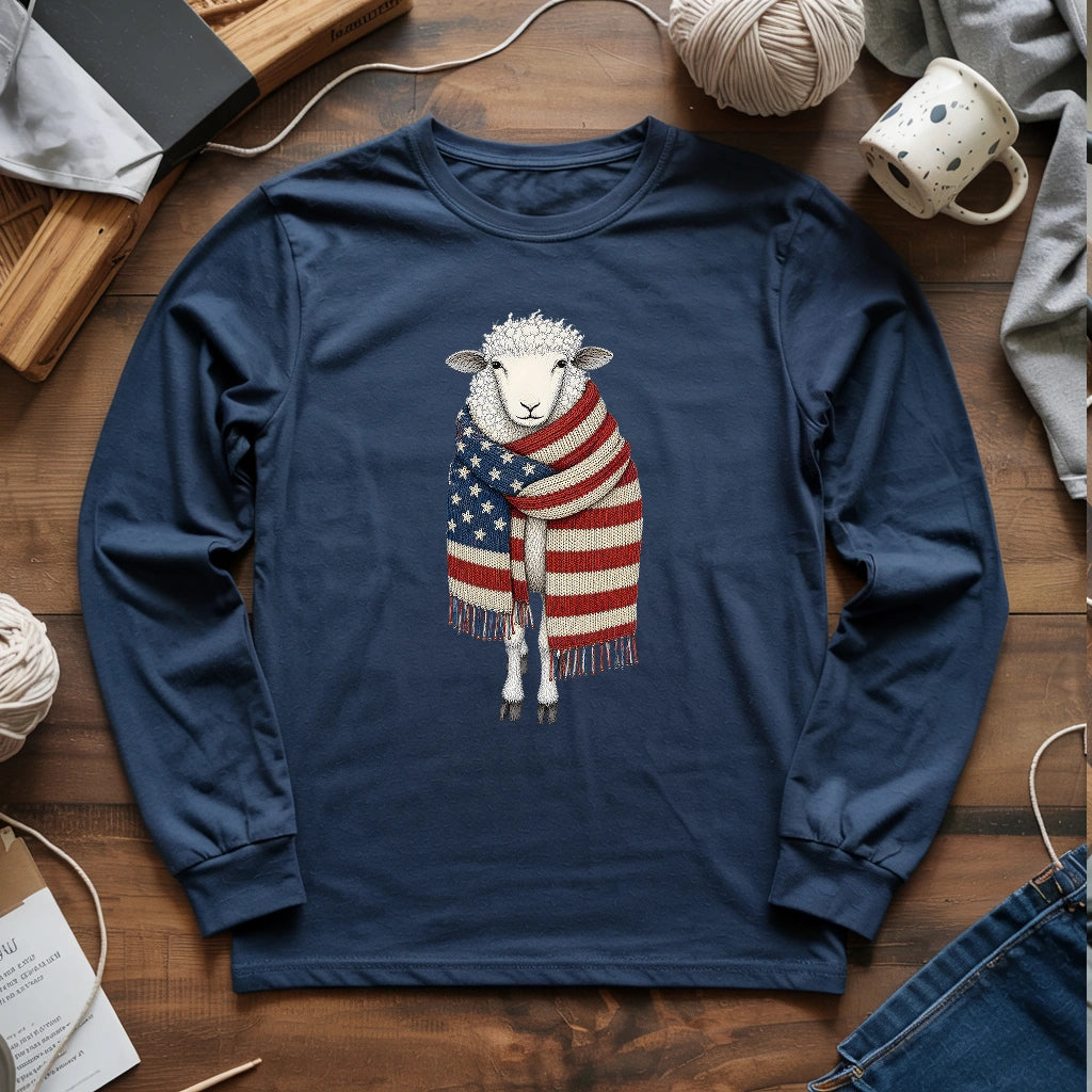 Patriotic Knitting Sheep Long Sleeve T-shirt