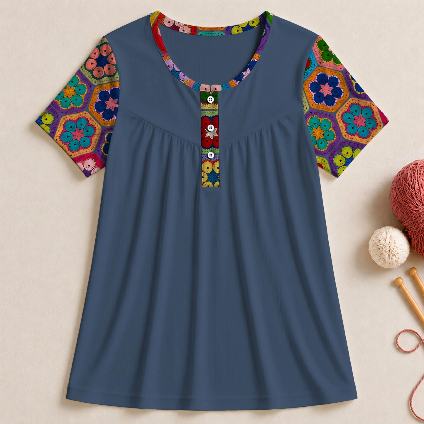 Retro Crochet Blossoms Blouse