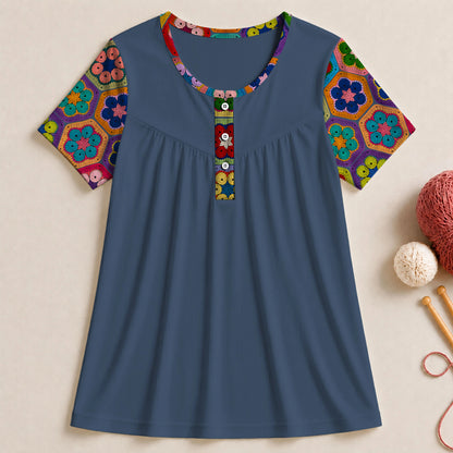 Retro Crochet Blossoms Blouse