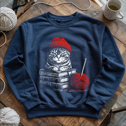 Vintage Cat, Book & Crocheting Sweatshirt