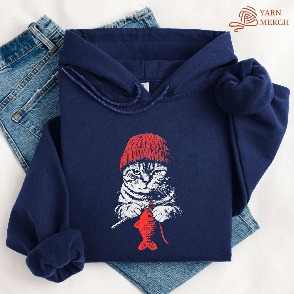 Vintage Crocheting Cat Hoodie