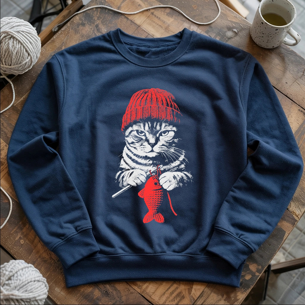 Vintage Crocheting Cat Sweatshirt