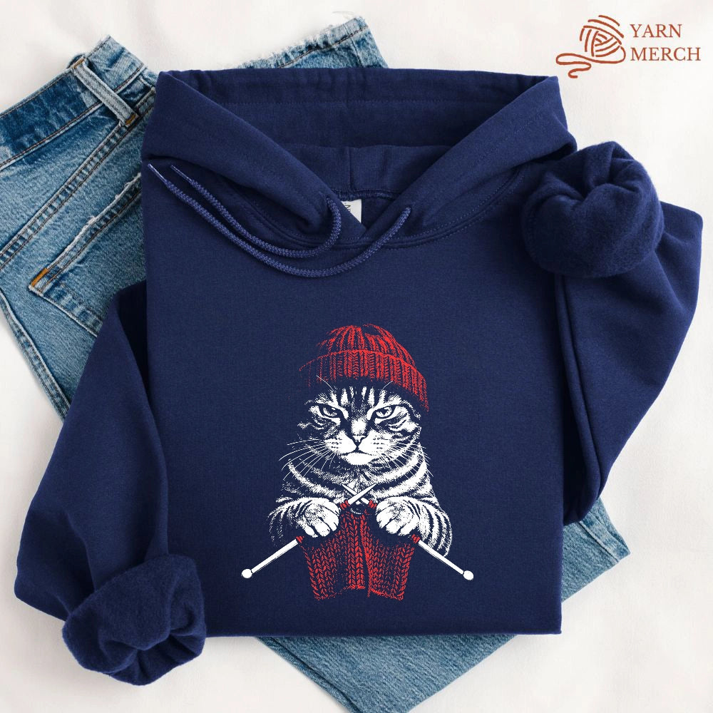 Vintage Knitting Cat Hoodie