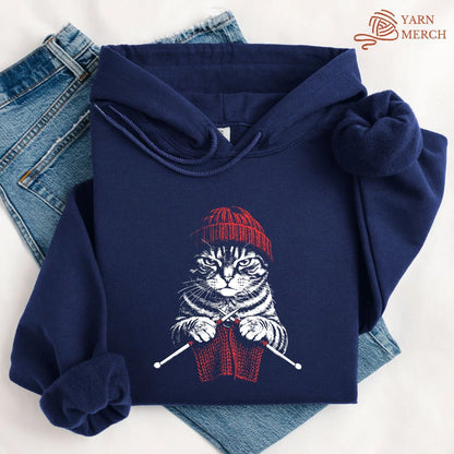 Vintage Knitting Cat Hoodie