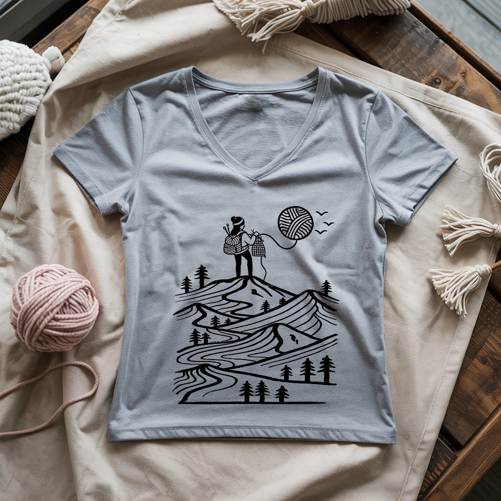 A Camper Knitting The Sun Lady V-neck