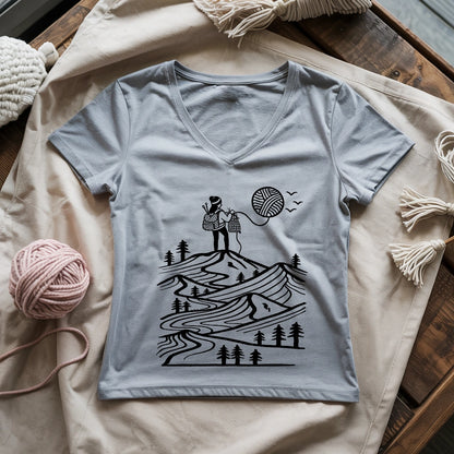 A Camper Knitting The Sun Lady V-neck