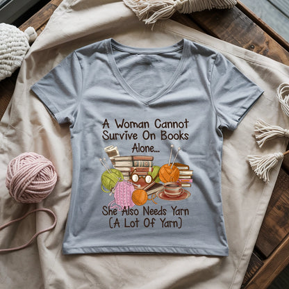 Books & Yarn Lover Lady V-neck