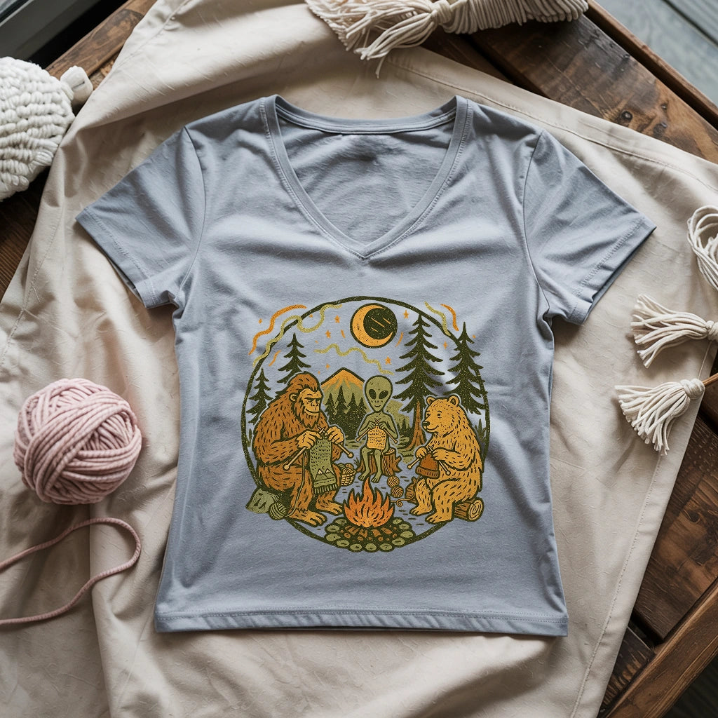 Campfire Knitting Friends Lady V-neck