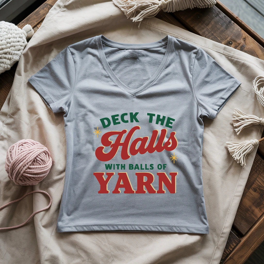 Deck The Hall With Yarn Lady V-neck