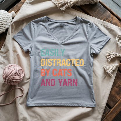 Distracted by Cats & Yarn Lady V-neck