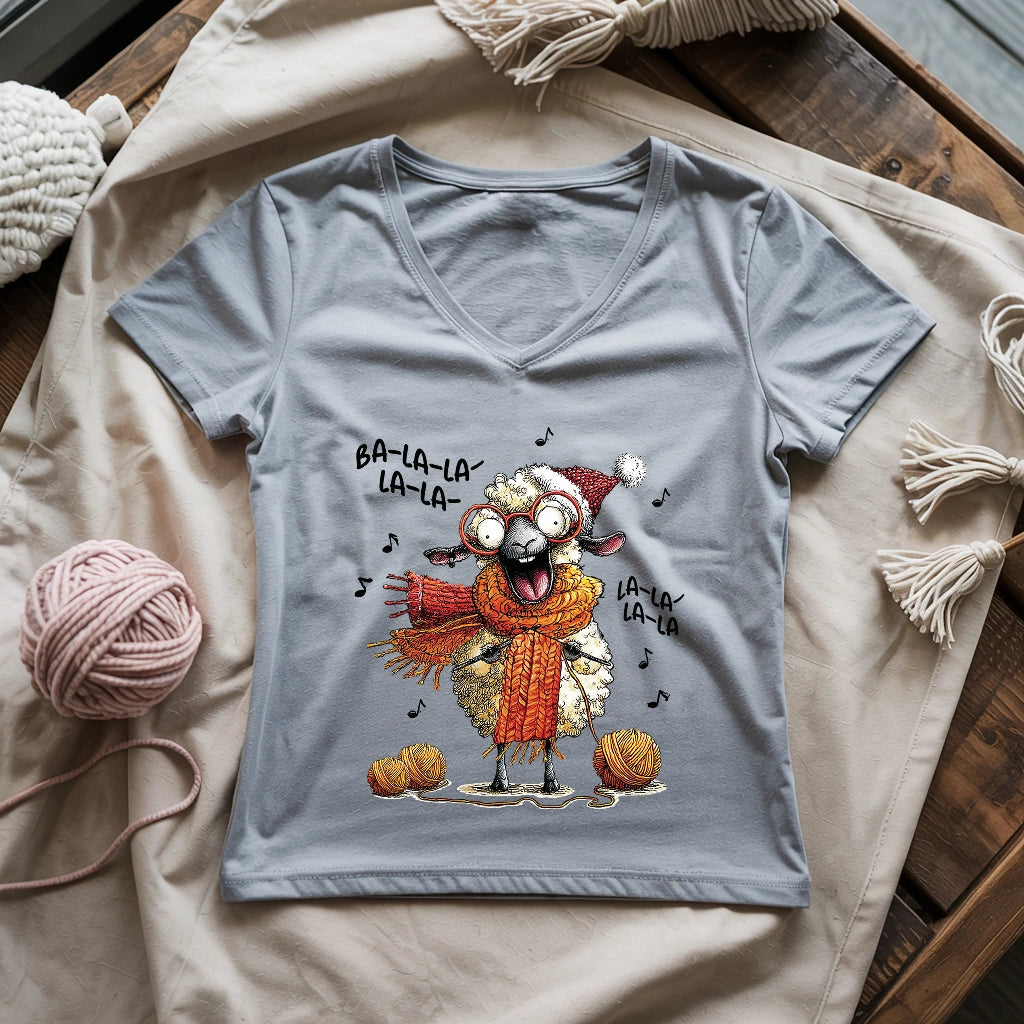 Fa-la-la Knitting Sheep Lady V-neck