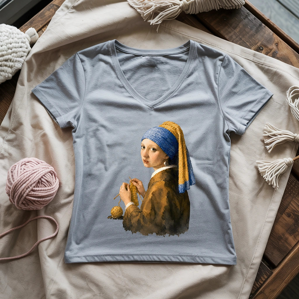 Girl Knitting Lady V-neck