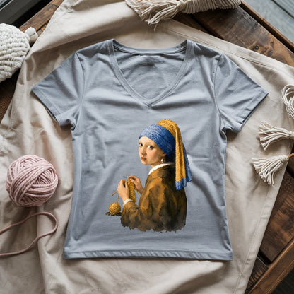 Girl Knitting Lady V-neck