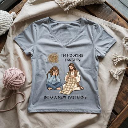 God Crocheting Tangles Lady V-neck